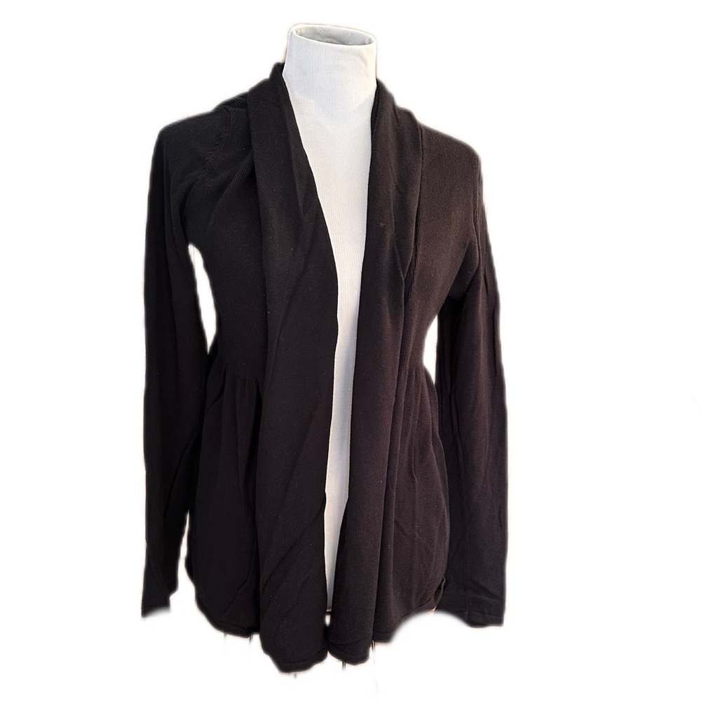 Axcess Black Cardigan Sweater Open front Ribbed knit size large peplum classic